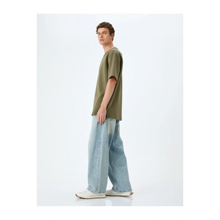 Bisiklet Yaka Pamuklu Pike Tok Kumaş Kısa Kollu Oversize Tişört