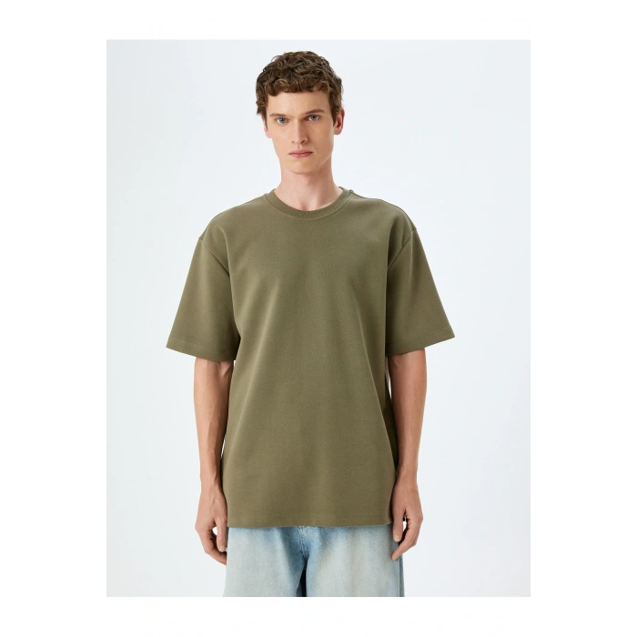 Bisiklet Yaka Pamuklu Pike Tok Kumaş Kısa Kollu Oversize Tişört