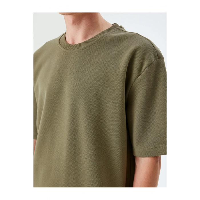 Bisiklet Yaka Pamuklu Pike Tok Kumaş Kısa Kollu Oversize Tişört