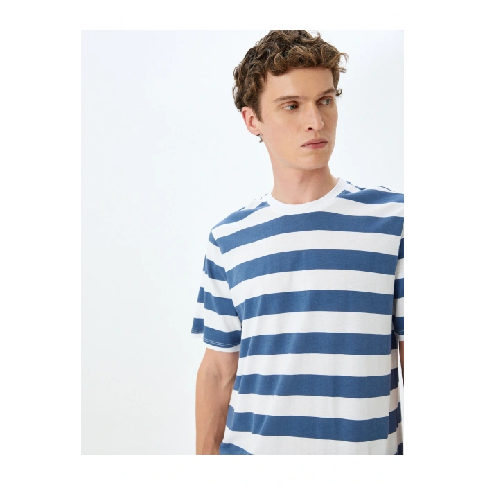 Bisiklet Yaka Pamuklu Regular Fit Kısa Kollu Çizgili Tişört