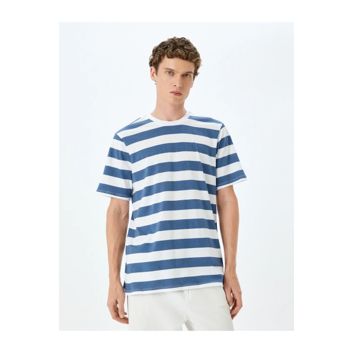 Bisiklet Yaka Pamuklu Regular Fit Kısa Kollu Çizgili Tişört