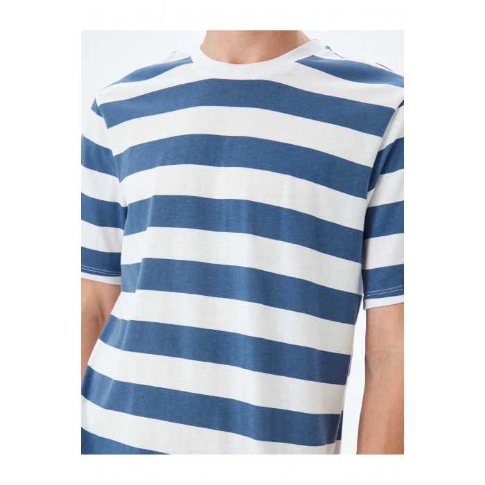 Bisiklet Yaka Pamuklu Regular Fit Kısa Kollu Çizgili Tişört