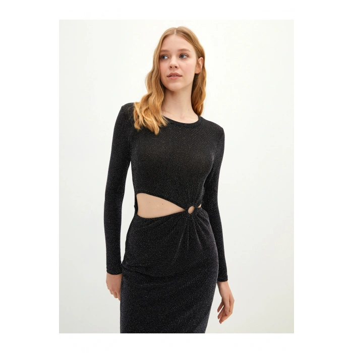 Bisiklet Yaka Pencere Detaylı Uzun Kollu Kadın Bodycon Elbise