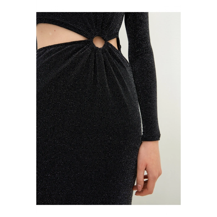 Bisiklet Yaka Pencere Detaylı Uzun Kollu Kadın Bodycon Elbise