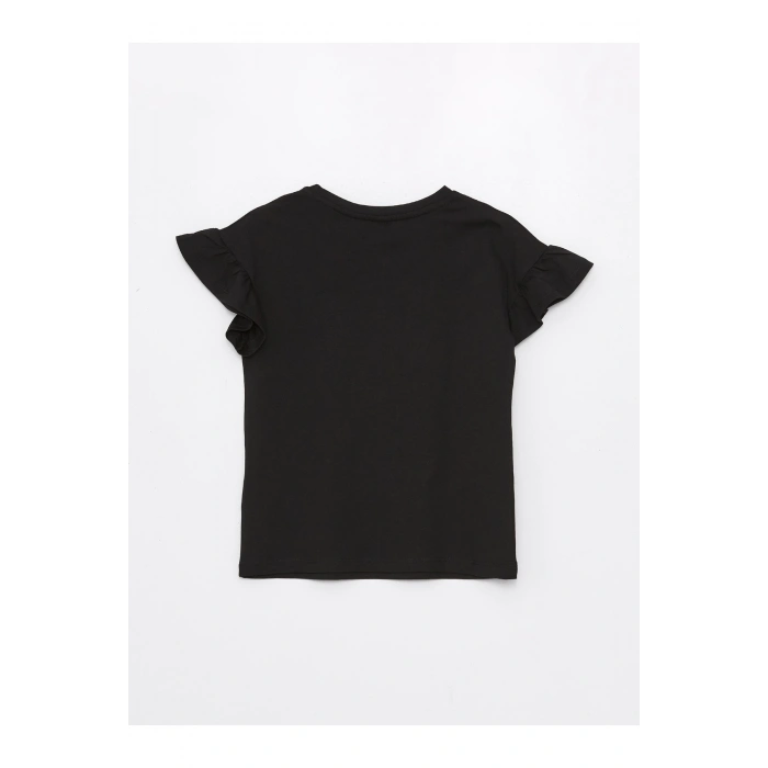 Bisiklet Yaka Taş Baskılı Kısa Kollu Kız Çocuk Tişört