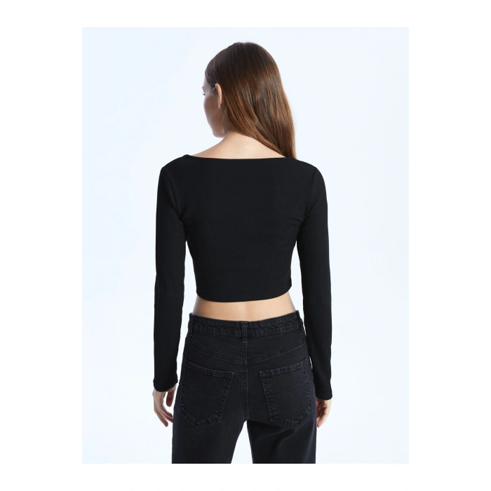 Bisiklet Yaka Taş Baskılı Uzun Kollu Kadın Hırka