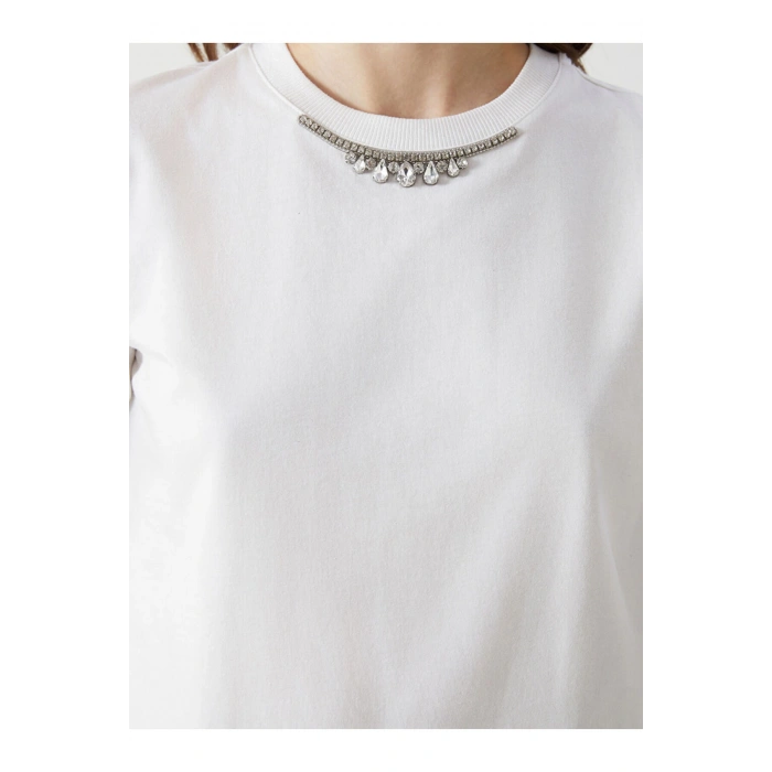 Bisiklet Yaka Tasli Kadin Tisort - S5KG61Z8