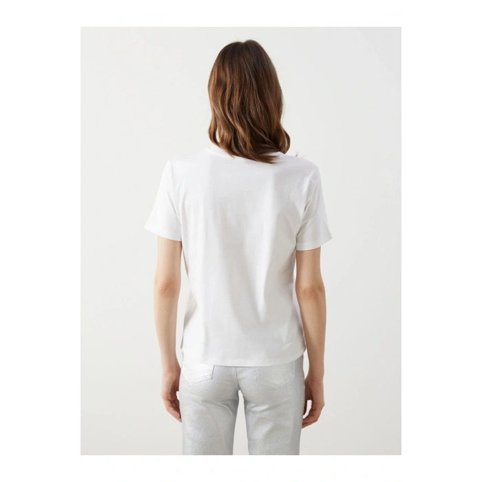 Bisiklet Yaka Tasli Kadin Tisort - S5KG61Z8