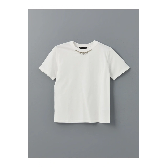 Bisiklet Yaka Tasli Kadin Tisort - S5KG61Z8