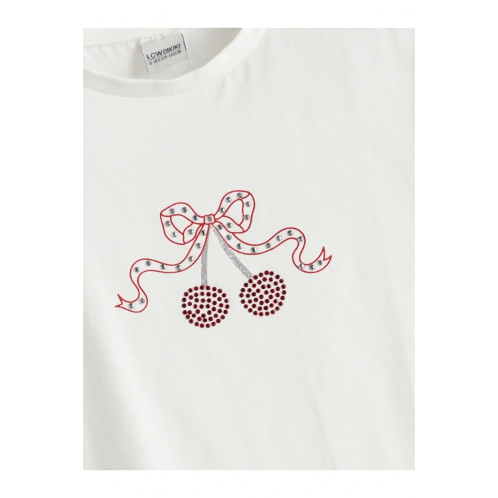 Bisiklet Yaka Taşlı Kız Çocuk Tişört