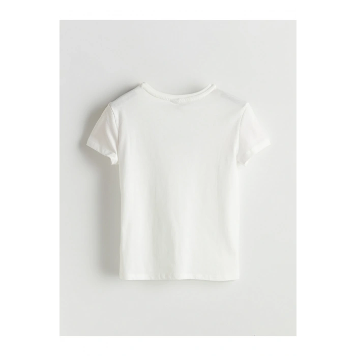 Bisiklet Yaka Taşlı Kız Çocuk Tişört