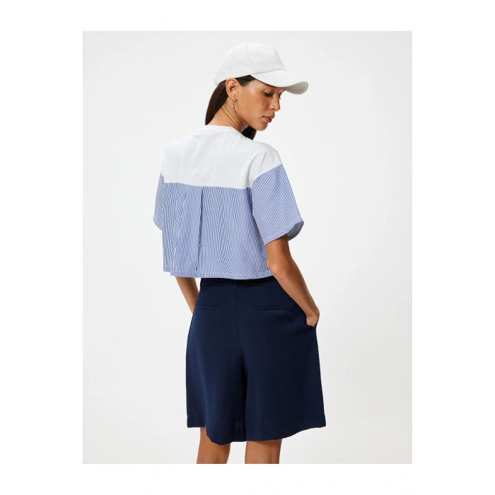 Bisiklet Yaka Tişört Kumaş Detaylı Detaylı Kısa Kollu