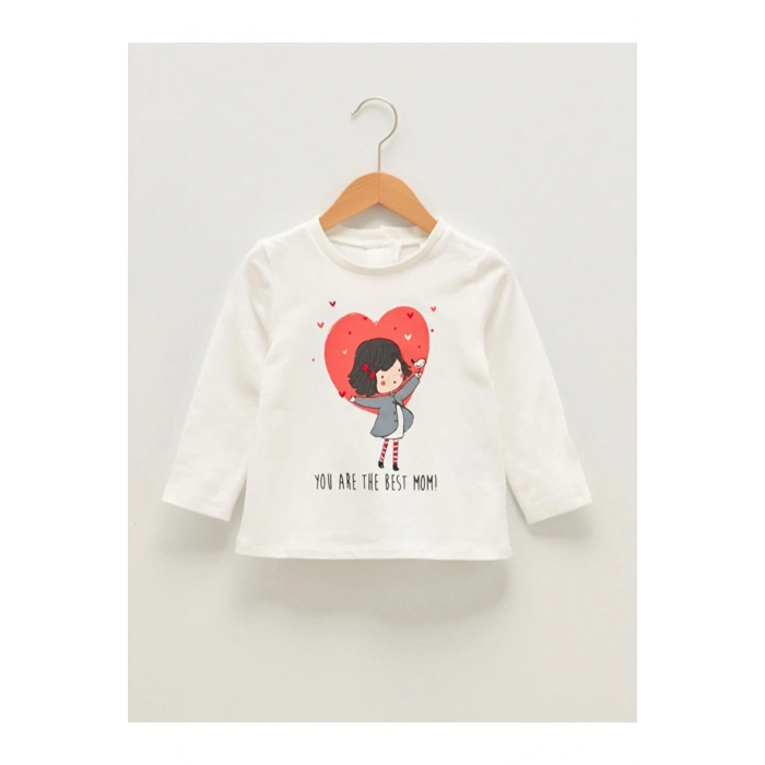 Bisiklet Yaka Uzun Kol Baskılı Kız Bebek Tişört