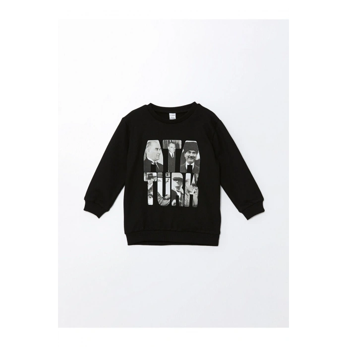 Bisiklet Yaka Uzun Kollu Atatürk Baskılı Erkek Bebek Sweatshirt