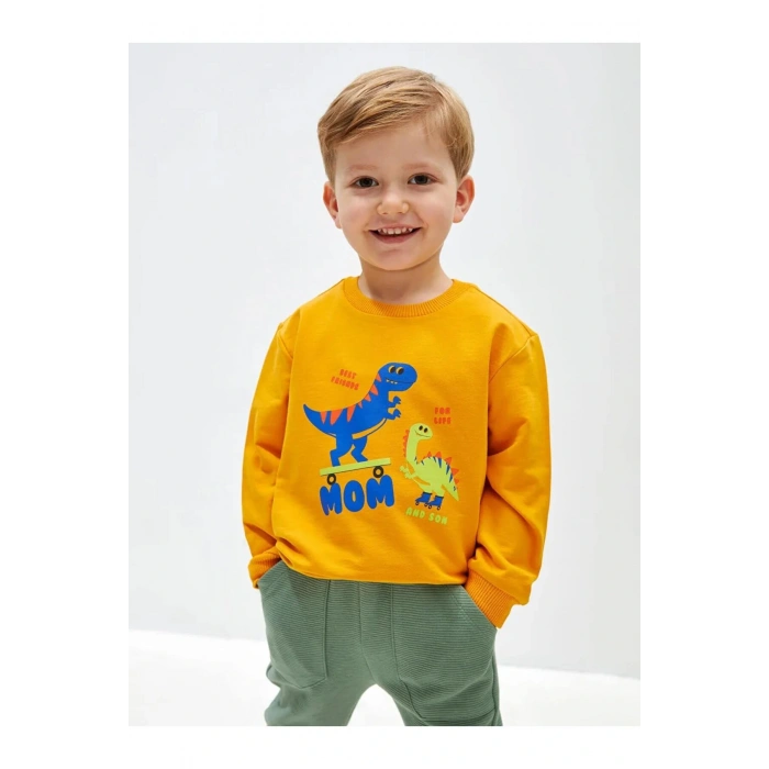 Bisiklet Yaka Uzun Kollu Baskılı Erkek Bebek Sweatshirt