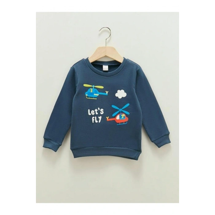 Bisiklet Yaka Uzun Kollu Baskılı Erkek Bebek Sweatshirt