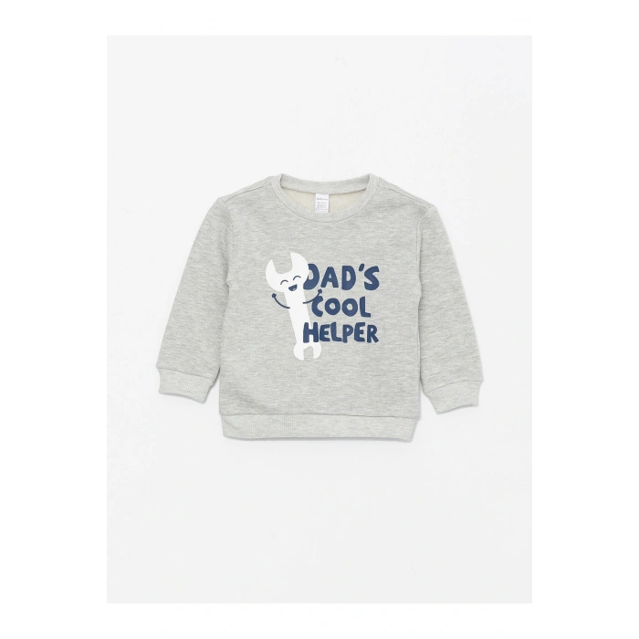 Bisiklet Yaka Uzun Kollu Baskılı Erkek Bebek Sweatshirt ve Eşofman Altı 2li Takım