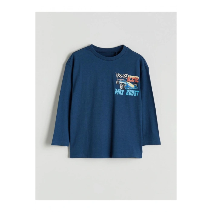 Bisiklet Yaka Uzun Kollu Baskılı Erkek Çocuk Tişört (W5)