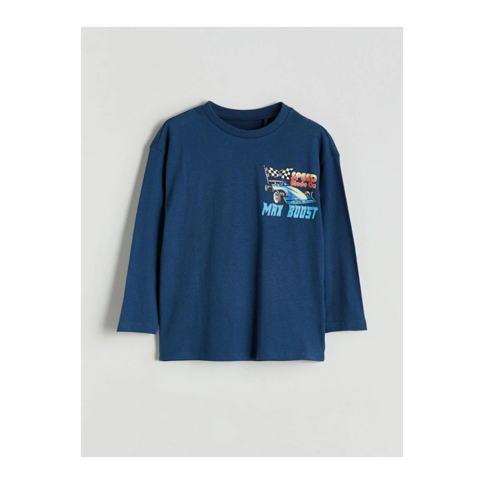 Bisiklet Yaka Uzun Kollu Baskılı Erkek Çocuk Tişört (W5)