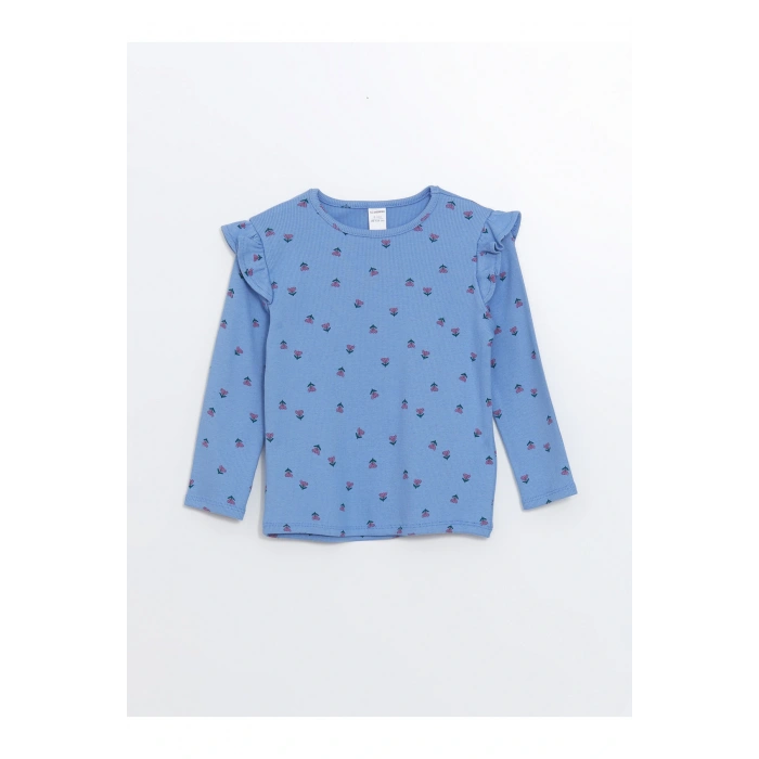 Bisiklet Yaka Uzun Kollu Çiçekli Kız Bebek Tişört