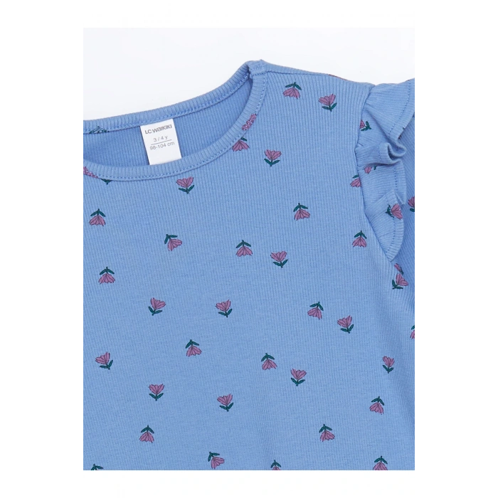 Bisiklet Yaka Uzun Kollu Çiçekli Kız Bebek Tişört