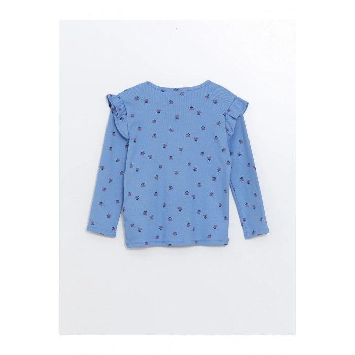 Bisiklet Yaka Uzun Kollu Çiçekli Kız Bebek Tişört