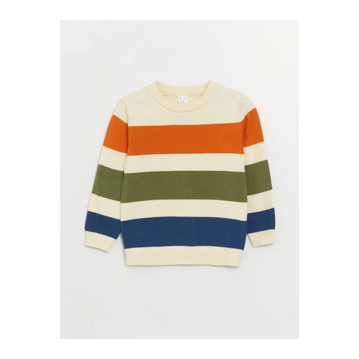 Bisiklet Yaka Uzun Kollu Çizgili Erkek Bebek Triko Kazak