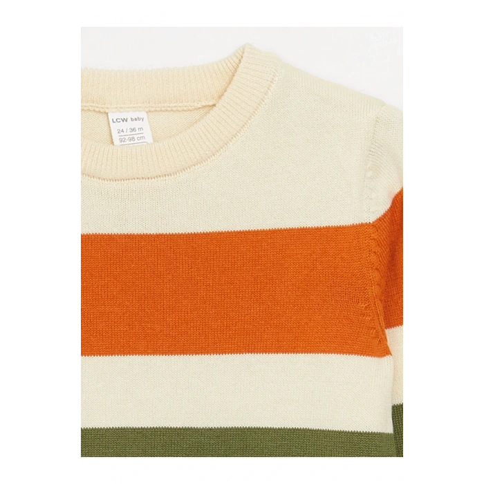 Bisiklet Yaka Uzun Kollu Çizgili Erkek Bebek Triko Kazak