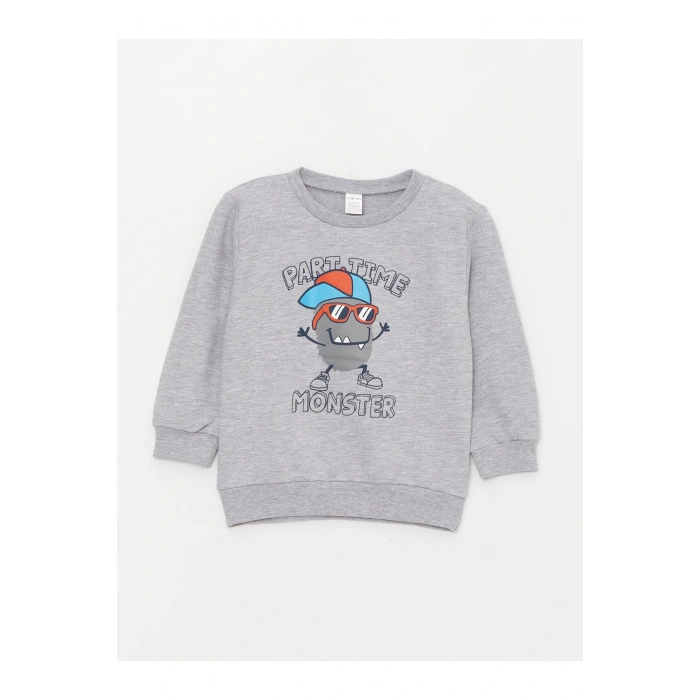 Bisiklet Yaka Uzun Kollu Erkek Bebek Sweatshirt ve Pantolon 2li Takım