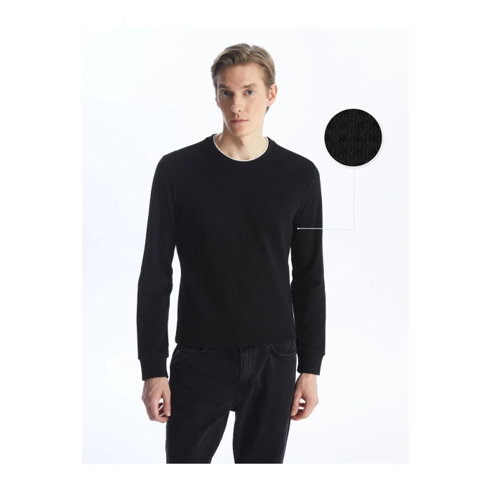 Bisiklet Yaka Uzun Kollu Erkek Dokulu Tişört