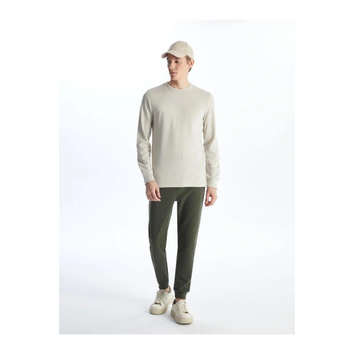 Bisiklet Yaka Uzun Kollu Erkek Dokulu Tişört