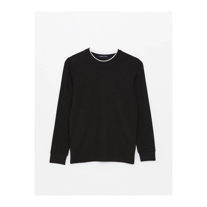 Bisiklet Yaka Uzun Kollu Erkek Dokulu Tişört