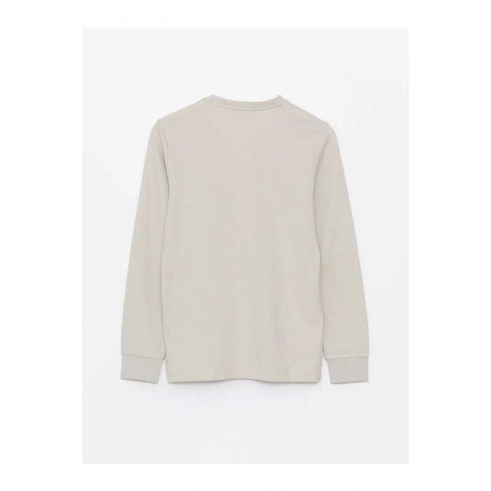 Bisiklet Yaka Uzun Kollu Erkek Dokulu Tişört