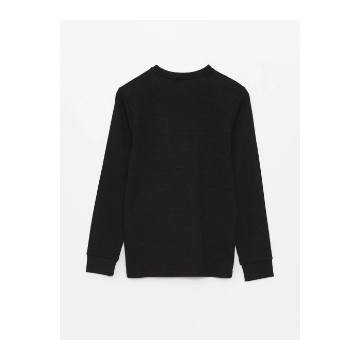 Bisiklet Yaka Uzun Kollu Erkek Dokulu Tişört