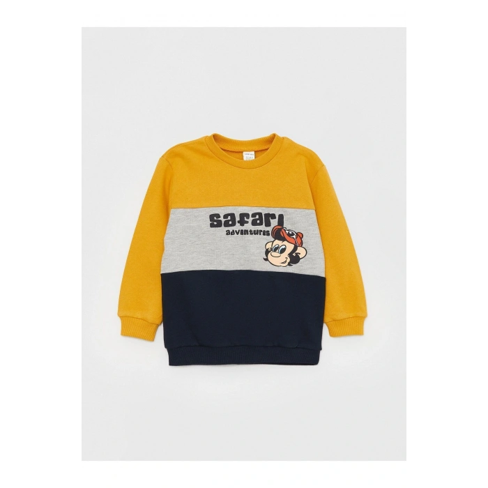 Bisiklet Yaka Uzun Kollu Nostaljik Maymun Baskılı Erkek Bebek Sweatshirt