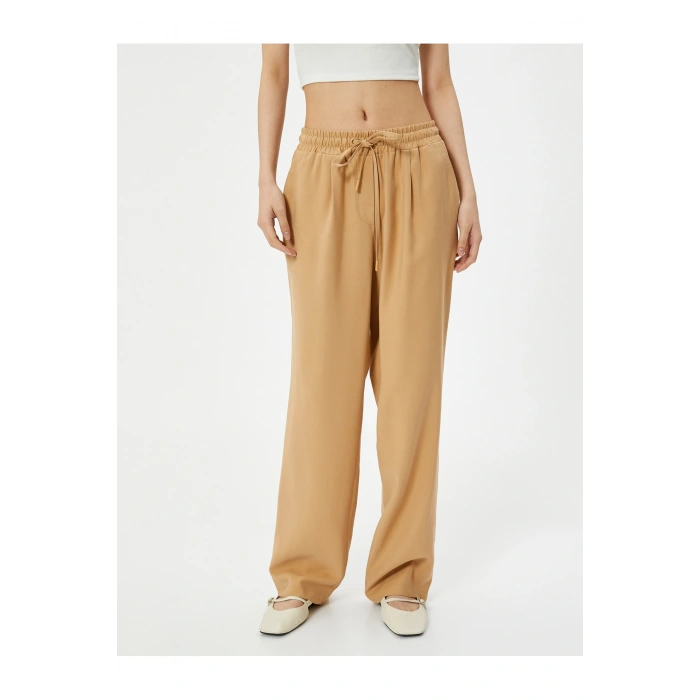 Bol Paça Pantolon Viskoz Kumaş Beli Bağlamalı Cepli