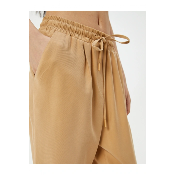 Bol Paça Pantolon Viskoz Kumaş Beli Bağlamalı Cepli