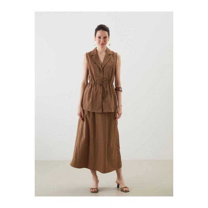 Ceket Yaka Keten Görünümlü Kadın Klasik Yelek