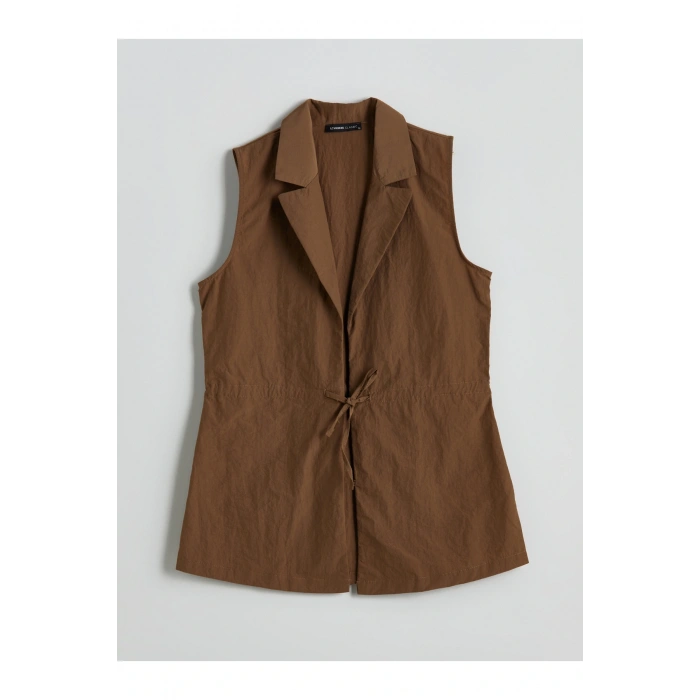 Ceket Yaka Keten Görünümlü Kadın Klasik Yelek