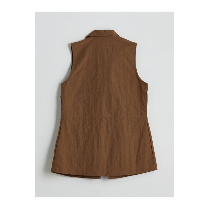 Ceket Yaka Keten Görünümlü Kadın Klasik Yelek