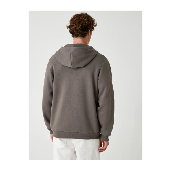 Cep Detaylı Şardonlu Fermuarlı Pamuklu Basic Kapşonlu Sweatshirt