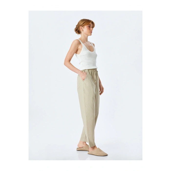 Cepli Beli Bağcıklı Bej Kadın Pantolon 5SAK40277PW