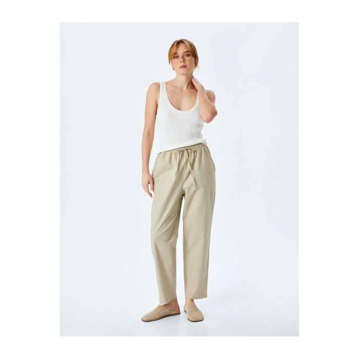 Cepli Beli Bağcıklı Bej Kadın Pantolon 5SAK40277PW