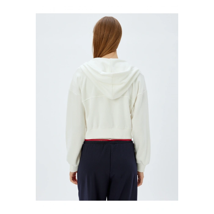 Cepli Uzun Kollu Crop Kapüşonlu Fermuarlı Sweatshirt