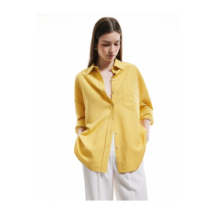 Cepli Viskon Keten Karışımlı Uzun Kollu Gömlek