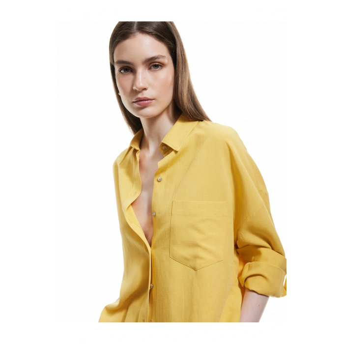 Cepli Viskon Keten Karışımlı Uzun Kollu Gömlek