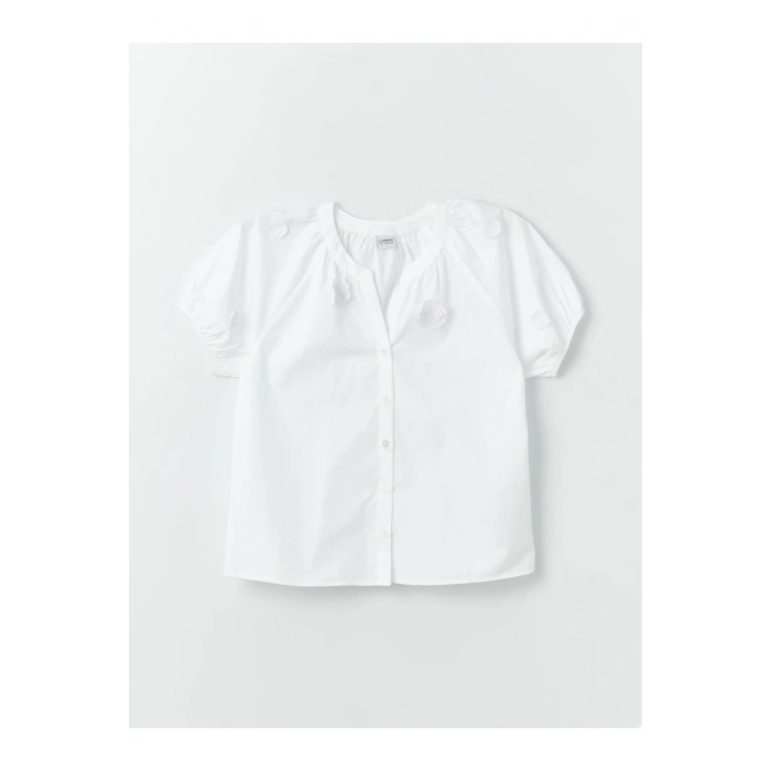 Çiçek Aplikeli Kız Çocuk Gömlek