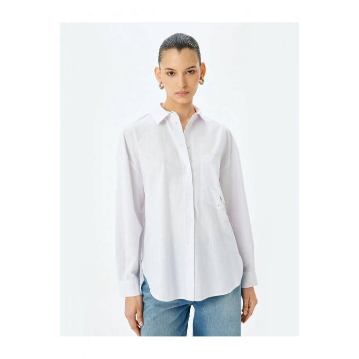 Çiçek Baskı Detaylı Taşlı Oversize Pembe Kadın Gömlek 5SAK60198UW