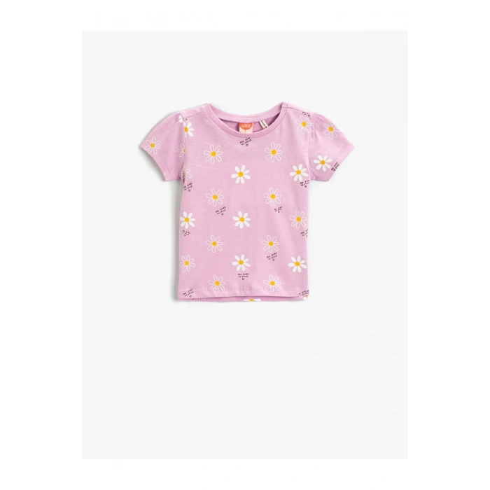 Çiçek Baskılı Kısa Kollu Tişört