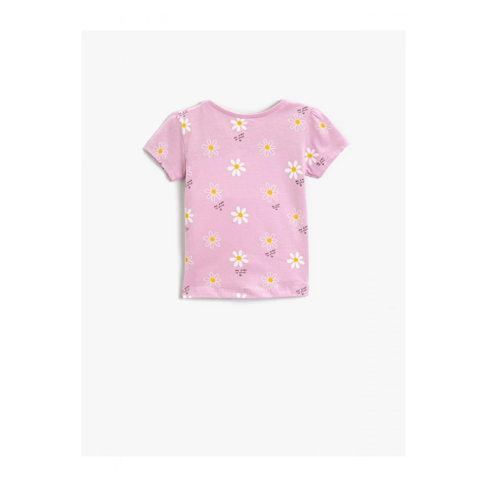 Çiçek Baskılı Kısa Kollu Tişört